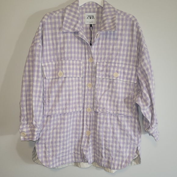 Zara Lilac Gingham Shirt Jacket Shacket XS -M - Picture 8 of 8